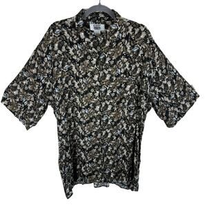 City Streets Vintage Rayon Short Sleeve Planets Solar System Button Up Shirt XL